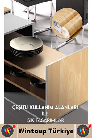 Kolay Temizlenir Su Yağ Neme Dayanıklı Şık Ahşap Görünümlü Kendinden Yapışkanlı Kaplama Kağıdı 5 Mtr