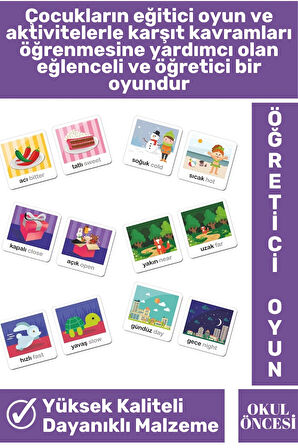 Preschool Eğitici Öğretici Zeka Dil Bilgisi Geliştirici Okul Öncesi Eğlenceli ZIT KAVRAMLAR