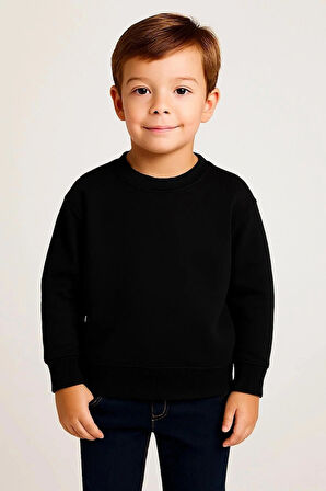 Siyah Üç İplik Şardonlu Bisiklet Yaka Oversize Erkek Çocuk Sweatshirt