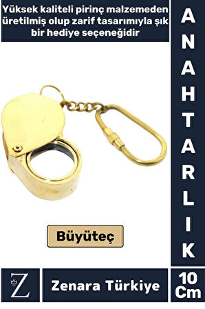 Premium Yüksek Kaliteli Pirinç Dekoratif Şık Hediyelik Nostaljik Koleksiyon BÜYÜTEÇ Anahtarlık