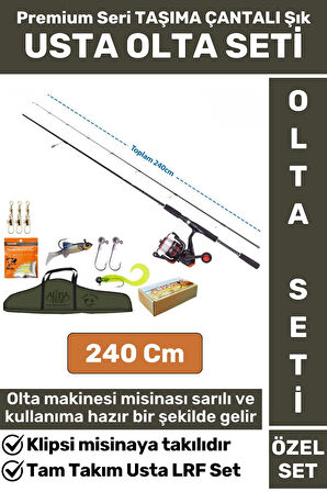 Premium Kullanıma Hazır Şık Taşıma Çantası Hediyeli Balıkçı Hobi Tam Takım USTA LRF OLTA SETİ 240 Cm