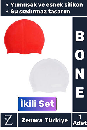 Premium Su Geçirmez Elastik Yumuşak Yüzücü Havuz Deniz Yüzme Şapkası Esnek Silikon Bone 2'Li SET