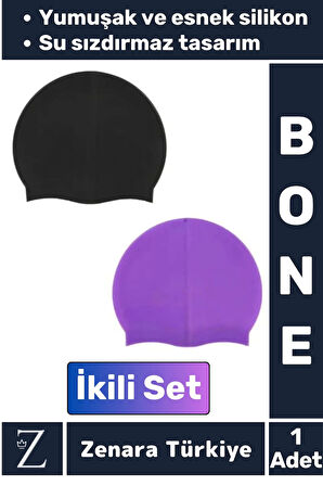 Premium Su Geçirmez Elastik Yumuşak Yüzücü Havuz Deniz Yüzme Şapkası Esnek Silikon Bone 2'Li SET