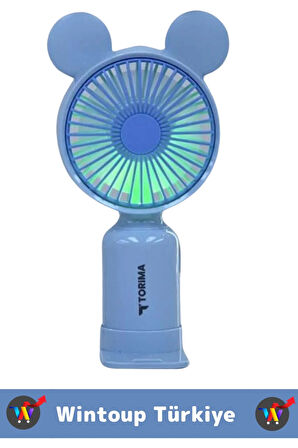 Mini Taşınabilir Fan Şarjlı 2 Kademeli Led Işıklı Sevimli Ayıcık Kulak Vantilatör Klima Soğutucu