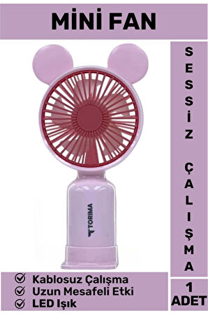 Mini Taşınabilir Fan Şarjlı 2 Kademeli Led Işıklı Sevimli Ayıcık Kulak Vantilatör Klima Soğutucu