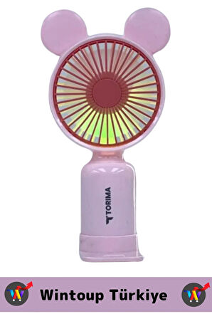 Mini Taşınabilir Fan Şarjlı 2 Kademeli Led Işıklı Sevimli Ayıcık Kulak Vantilatör Klima Soğutucu