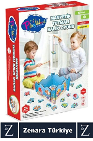 Çocuk El-Göz Koordinasyonu Parça Bütün İlişkisi Eğlenceli Havuzlu Ahşap MANYETİK BALIK TUTMA OYUNU