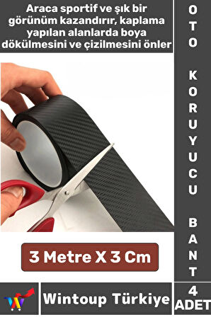 İz Bırakmaz Su Güneş Işını Dayanıklı Oto Eşik Kapı Kaput Boya Çizilme Koruma Karbon Fiber Bant 4Adet