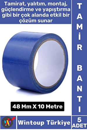 Uzun Ömürlü Su Nem Küfe Dayanıklı Çok Amaçlı MAVİ Montaj Onarım Tamir Bantı 48 Mm X 10 Metre 5 Adet