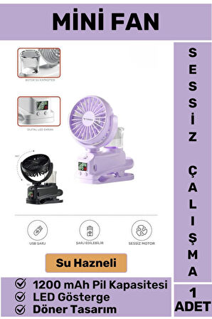 Su Hazneli Dijital Göstergeli Döner Başlıklı Sessiz Çalışma Masaüstü Ev Ofis Mini Vantilatör FAN