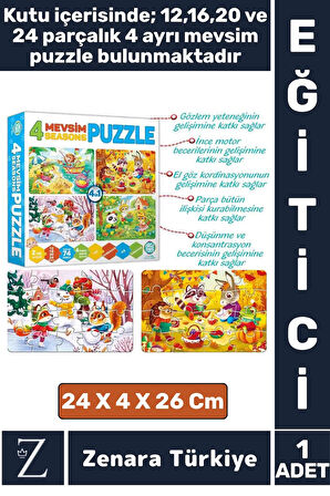 Eğitici Zeka El Göz Koordinasyon Geliştirici Çocuk 12 + 16 + 20 + 24 Parça "4 MEVSİM" 4 in 1 PUZZLE