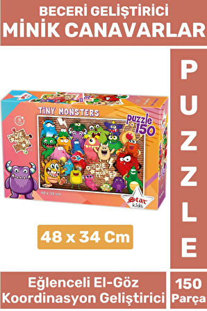Özel Seri Eğlenceli El Göz Koordinasyon Beceri Geliştirici Çocuk 150 Parça PUZZLE MİNİK CANAVARLAR