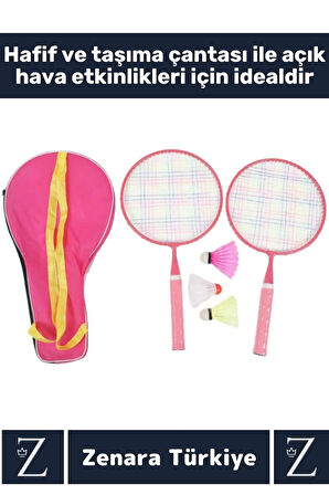 Premium Ergonomik Spor Etkinlik Fermuarlı Askılı Taşıma Çantalı 2 Raket 2 Tüy Topu Badminton Seti