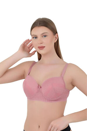 Kadın Sütyen C Cup (Büyük Beden) - Balenli Dolgusuz Dantel Detaylı