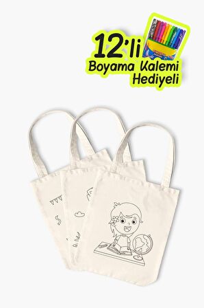 Çocuk Aktiviteleri Desenli Boyama Çantası - 10 Adet