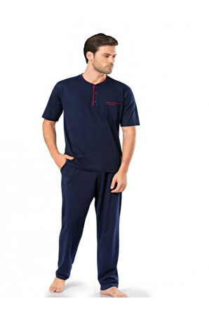 Erkek Lacivert 3 Lü Penye Kısa Kollu Pijama Takımı
