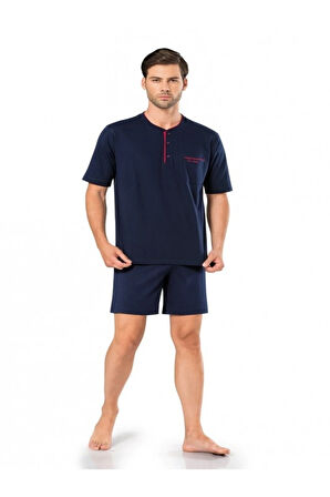 Erkek Lacivert 3 Lü Penye Kısa Kollu Pijama Takımı