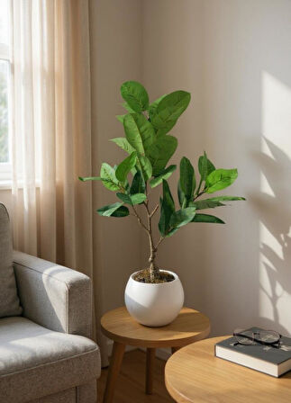 Yapay Ağacı Kauçuk Ağacı Beyaz Küre Saksıda 100*50cm