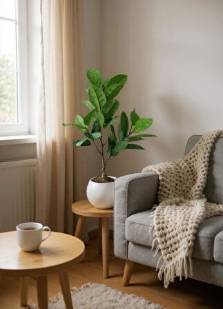 Yapay Ağacı Kauçuk Ağacı Beyaz Küre Saksıda 100*50cm