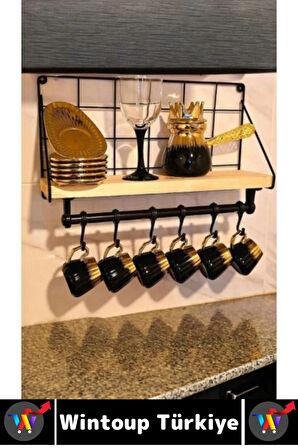 Dayanıklı Kolay Montaj Mutfak Kahve Köşesi Dolap Tezgah Üstü Düzenleyici Estetik Metal Askılıklı Raf