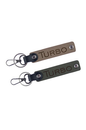 Turbo Yazı Desenli Kancalı Deri Anahtarlık, İkili Set, Günlük Kullanım Anahtarlık Takım