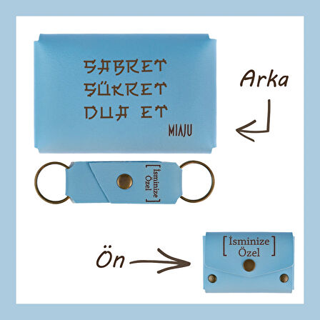 Açık Mavi, Sabret, Şükret, Dua Et, Yazılı İsme Özel, Cüzdan Ve Anahtarlık Set, Sevgiliye Hediyelik