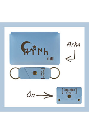 Açık Mavi, Türk Ve Ayyıldız Desenli, İsme Özel, Cüzdan Ve Anahtarlık Set, Hediyelik Anı, Armağan
