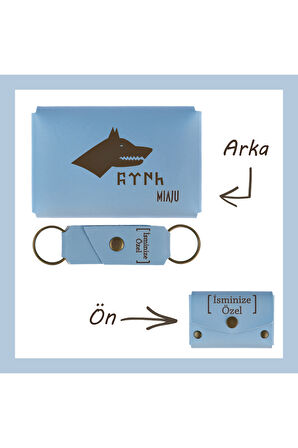 Açık Mavi, Bozkurt Ve Türk Motifli, İsme Özel Cüzdan Ve Anahtarlık Set, Arkadaşa Unutulmaz Hediye
