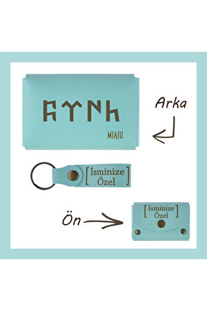 Turkuaz, Göktürkçe Türk Yazılı, İsme Özel Cüzdan Ve Anahtarlık Set, Değer Verdiğine Harika Hatıra