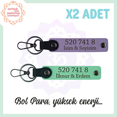Mor -Yeşil, Adınıza Özel Bolluk Dolu Hediyelik 520 741 8 Sayısıyla Enerji Getiren 2'li Anahtarlık