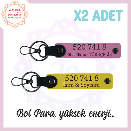 Sarı-Pembe, Kişiselleşmiş 2'li Anahtarlık Set, Enerji Dolu Özel Hediye, 520 741 8 Bolluk Ve Huzur