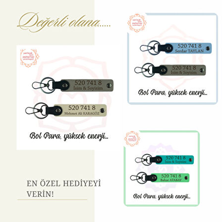 Turkuaz-F Yeşil, Adınıza Özel 2'li Anahtarlık, Bolluk Dolu Sayılar, 520 741 8 Enerji ve Huzur Getir