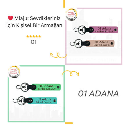 Fıstık Yeşil, Adınıza Özel Adana Hatırası Hediye Seçeneği Şehir Sevgisiyle Tasarlanmış x2 Anahtarlık
