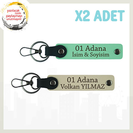 Yeşil-Sütlü Kahve Kişiselleştirilebilir Adana Hatırası Özgün Hediye Seçeneği Şık 2'li Anahtarlık Set