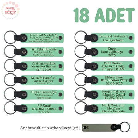 Açık Yeşil, Anaokulu İçin İsim Yazılı Karne Hatırası Anahtarlık 18’li Set, Öğrencilere Özel Anı