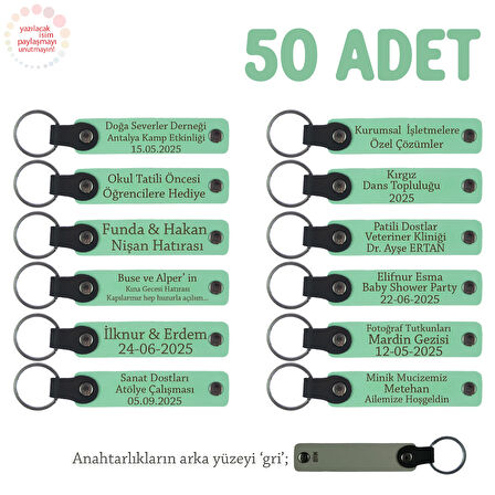 Açık Yeşil & Gri, Sünnet Düğün Kutlaması İçin Mesajlı Hatıra Anahtarlık 50’li Set, Konuklara Özel