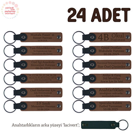 Açık Kahve & Lacivert, Doğa Yürüyüş Grubu İçin İsim Yazlıabilen Hatıra Anı Anahtarlık 24’lü Set