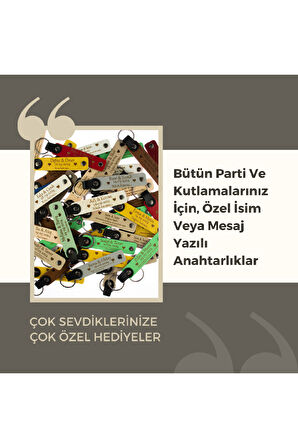 Açık Kahve & Lacivert, Öğretmenler Günü Hediyesi, İsme Özel, 50'li Hatıra Deri Anahtarlık