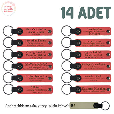 Narçiçeği & Sütlü Kahve, Bebek Ziyaretine Gelene Hediyelik İsim Mesaj Yazılabilen, 14'lü Anahtarlık