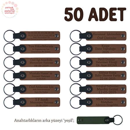 Kahverengi & Yeşil, Sünnet Düğün Kutlaması İçin Mesajlı Hatıra Anahtarlık 50’li Set, Konuklara Özel