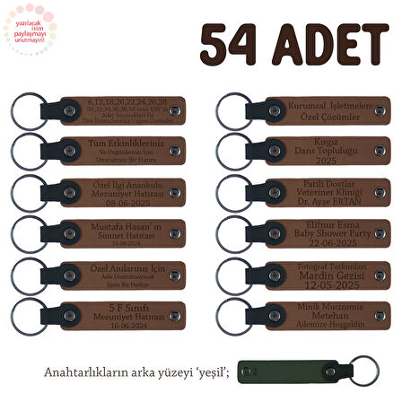Kahverengi & Yeşil, Anneler Günü İçin İsim Yazılı Anı Anahtarlık 54’lü Set, Özel Etkinlikler İçin