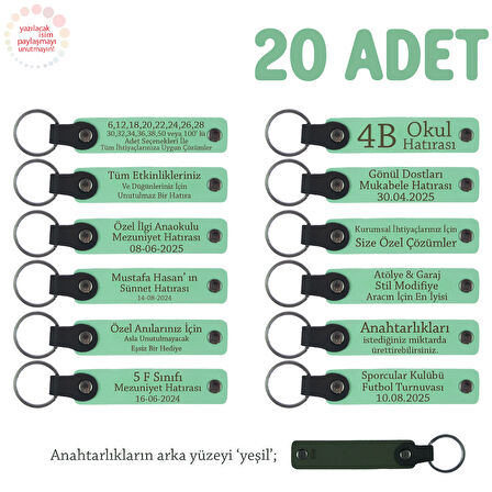 Açık Yeşil & Yeşil, Sınıf Öğretmeninden Mesajlı Karne Hatırası Anahtarlık 20’li Set, Okul Hatırası