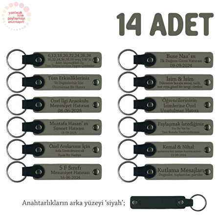 Kül Gri & Siyah, Mevlit Hatırası İçin Üzerinde İsim Yazılabilen Hediyelik Anahtarlık 14’lü Set