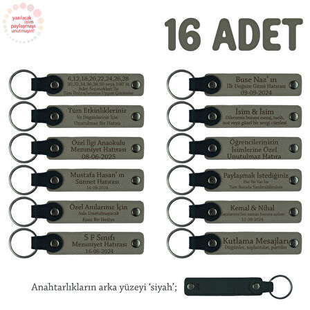 Kül Gri & Siyah, 40 Uçurma Mevlüdü İçin Üzerine İsim Yazılabilen 16'lı, Anı Anahtarlık Set