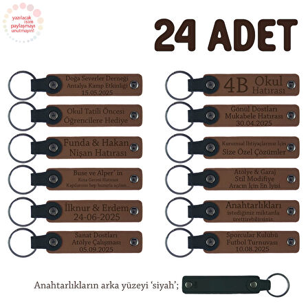 Açık Kahve & Siyah, Kırk Uçurma Kutlaması İçin Bebeğin İsmine Özel, 24'lü, Hatıra Anahtarlık Set