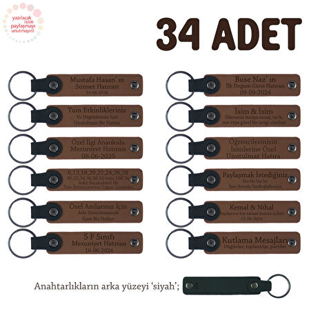 Açık Kahverengi & Siyah, Bebeklere Özel Tüm Kutlamalar İçin İsim Yazılı Anahtarlık, 34' lü Set