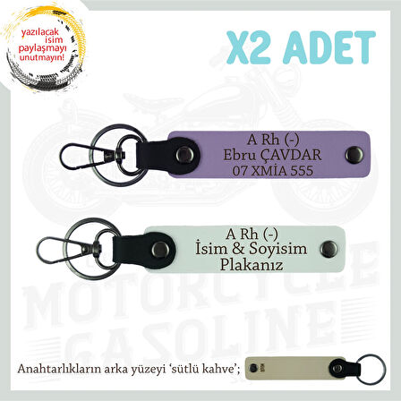 Sürücü Sevgiliye Özel Hediye İsim Plaka ve A Rh (-) Kan Grubu Yazılı x2 Anahtarlık Set, Mor-Beyaz-SK