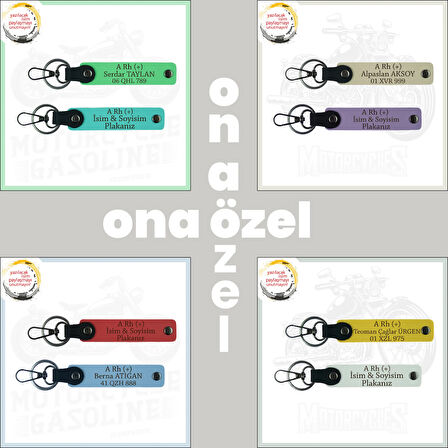 Sürücülere Özel, İsim, Plaka ve A Rh (-) Kan Grubu, Kişiselleştirilmiş x2 Anahtarlık, Sarı-Beyaz-Ysl