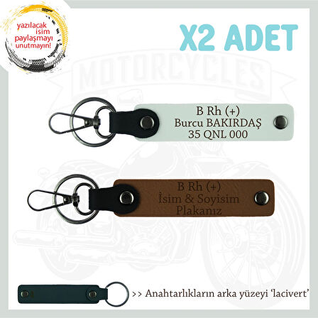 İstanbullu Motorculara Özel İsim Plaka, B(+) Kan Grubu Yazılı x2 Hediye Anahtarlık, Kahve-Beyaz-Laci