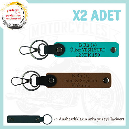 Hız Tutkunlarına, İsim Plaka ve B+ Kan Grubu Yazılı Kişiye Özel x2 Anahtarlık, Kahve-K Turkuaz-Laci